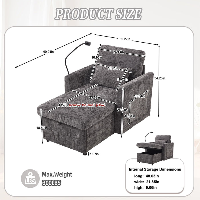 Multifunctional Chenille Recliner Sofa With Storage And Phone Bracket