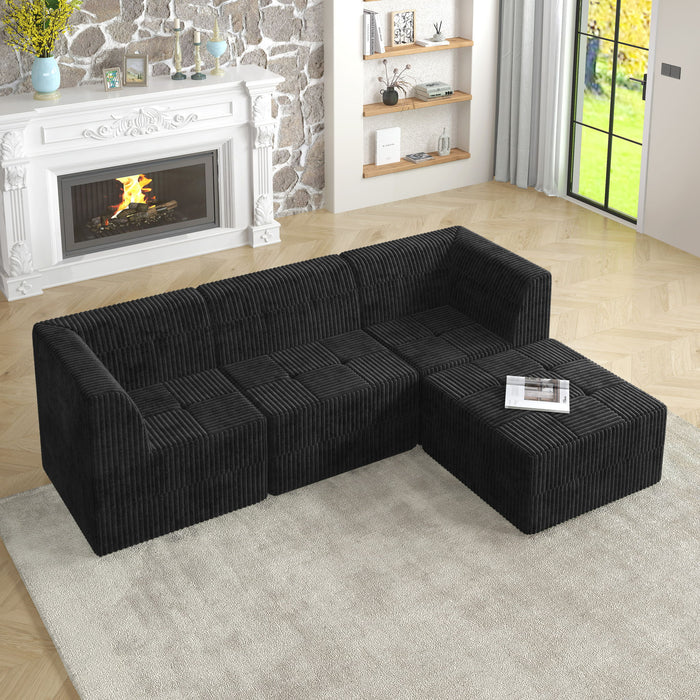 Modern Minimalist L Shape Modular Sectional Sofa, Sleeper Corduroy Couch