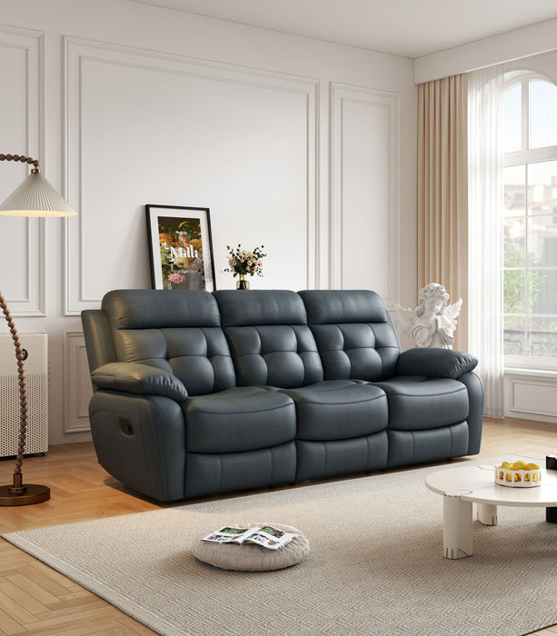 Genuine Leather Non Power Reclining Sofa With Drop Down Table, Stainless Steel Cupholders And Magazine Bag