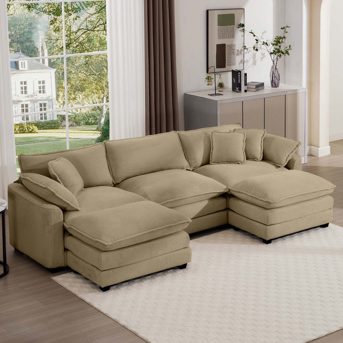 Modern Oversized Modular Cushion Sofa With Ottoman, Low Back, Deep Seating Sofa Set