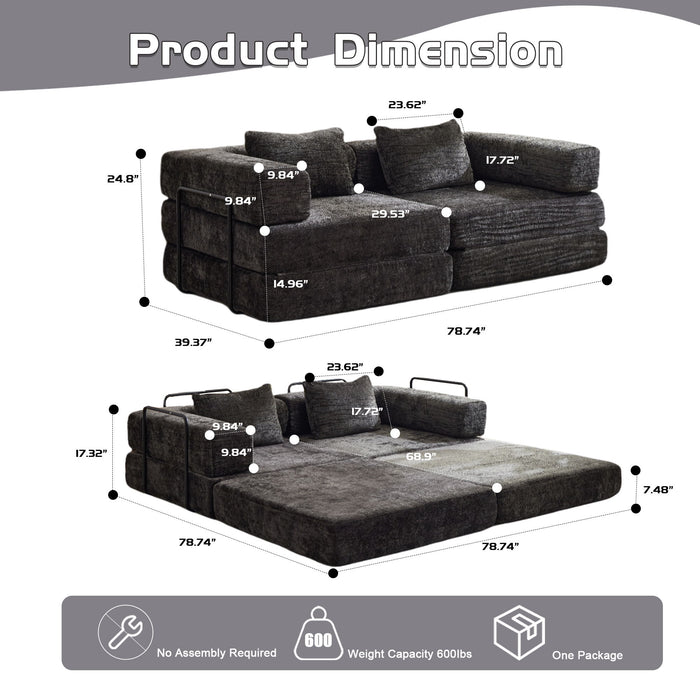 Convertible Floor Sofa Bed With Pillow Back Support Armrest