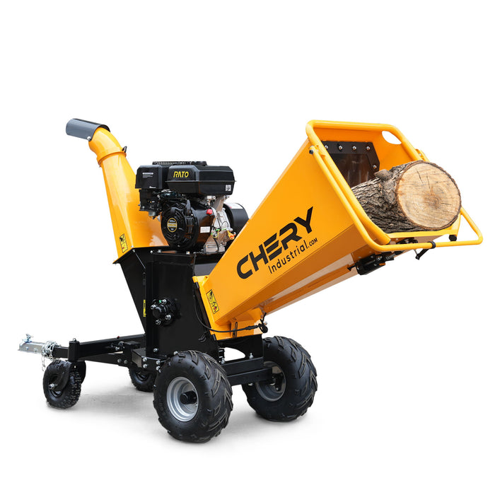 6'' 420Cc 15Hp Pull Start Gas Powered 4 - Wheels Chipper Shredder Mulcher With Towbar / Stop Bar - Yellow