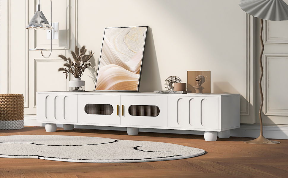 Modern TV Stand For TVs Up To 80", 2 Drawers And Cabinet