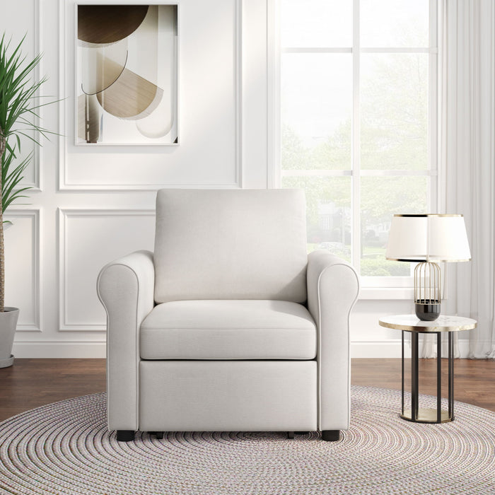 Modern 3 In 1 Convertible Sleeper Chair Bed, Linen Upholstery, Adjustable Backrest