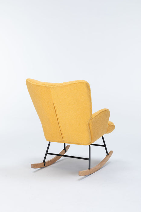 Rocking Chair Nursery, Teddy Upholstered Glider Rocker With High Backrest, Reading Chair Modern Rocking Accent Chairs Glider Recliner For Living Room - Yellow