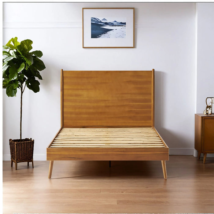 Okioki - Mid-Century Natural Stained Solid Acacia Wood Bed