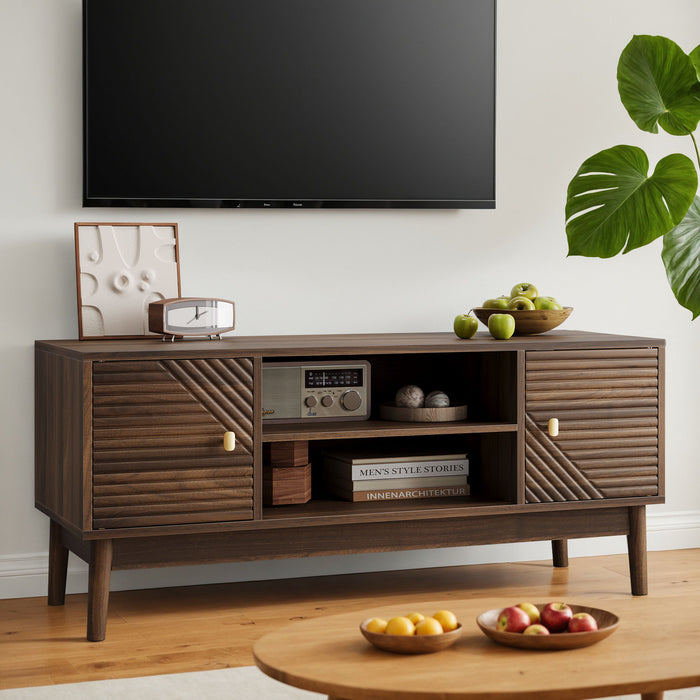 Mid Century Modern TV Stand Entertainment Center With Storage - Walnut