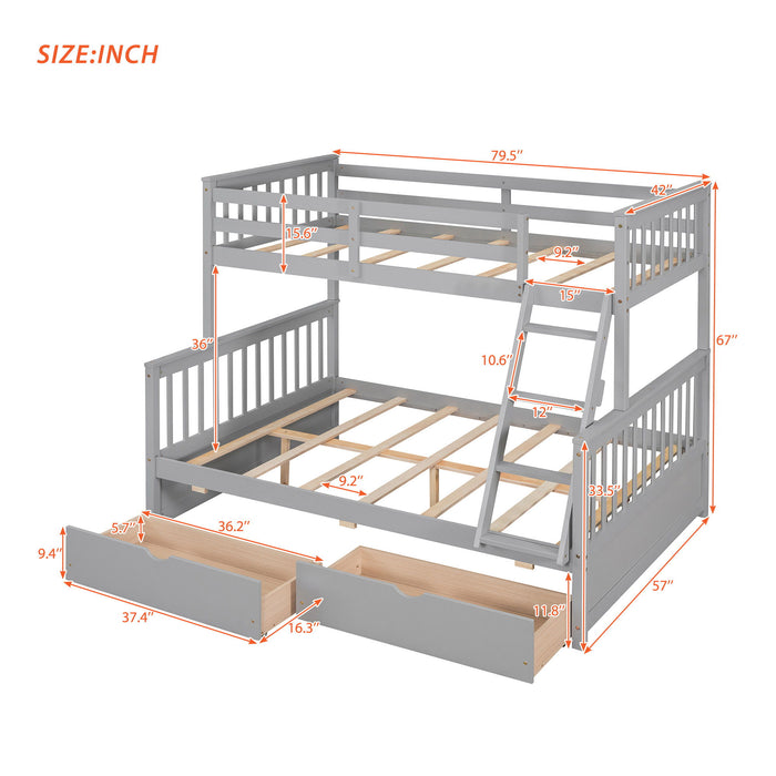 Bunk Bed With Ladders And 2 Storage Drawers
