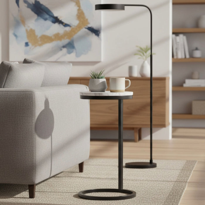 Cerro - Round Accent Table - Antique Bronze / White Marble