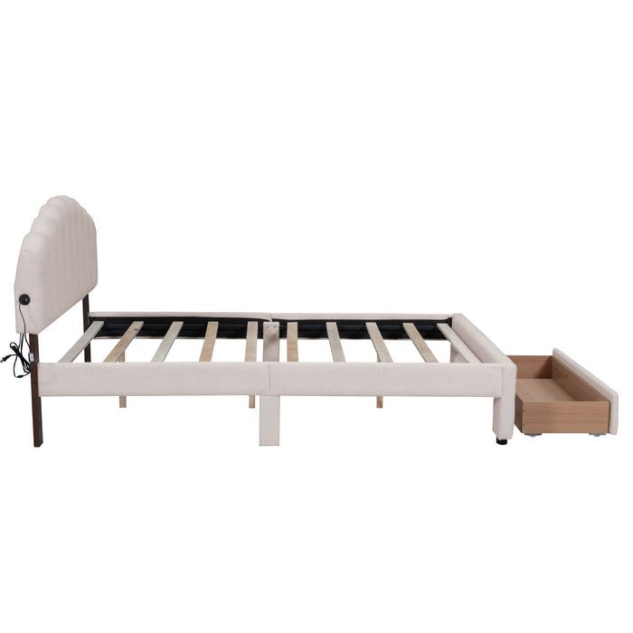 Upholstered Platform Bed With Drawer
