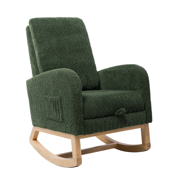 High Back Glider Rocking Chair With Retractable Footrest And Rubber Wood Legs