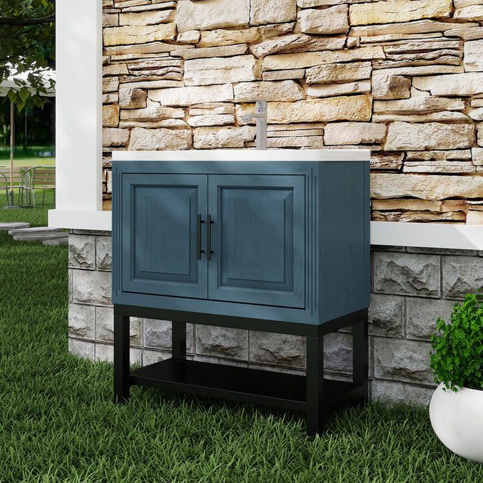 Modern Freestanding Bathroom Vanity With Ceramic Sink, Hot And Cold Faucet, Storage Cabinet & Open Shelf