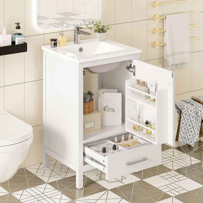 Bathroom Vanity With Ceramic Sink, Soft Close Drawers, Door Organizer, Divider Drawer, Adjustable Foot Pads