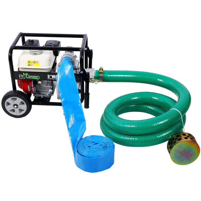 Honda - Gx160 Engine Water Pump 3" 264Gpm With Accessories Kit And Handle Wheel Kit - Black / Red