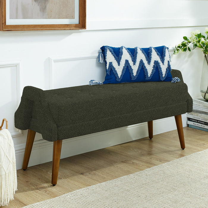 Modern Living Room Bench With Looped Yarn Fabric And Rubber Wooden Legs