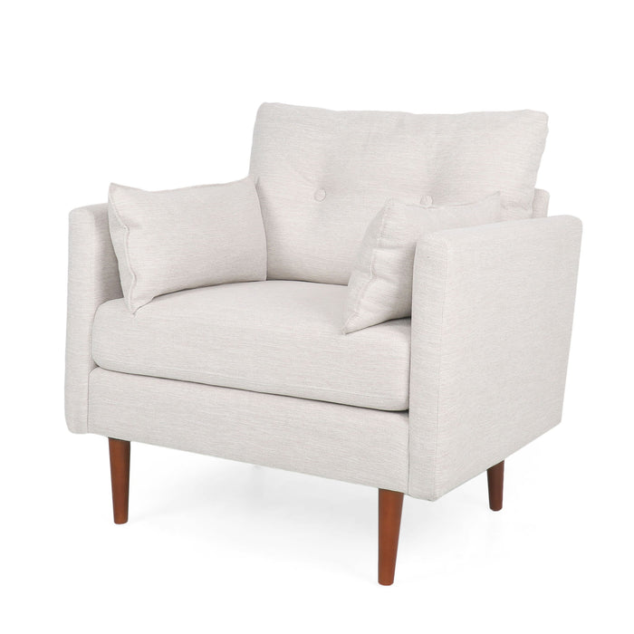 Contemporary Fabric Club Chair With Birch Wood Legs - Beige