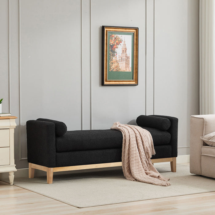 Elegant Upholstered Bench Daybed Ottoman With Bolster Pillows