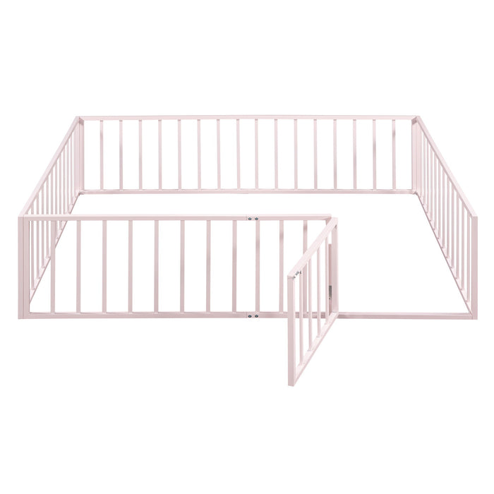 Metal Floor Bed Frame With Fence And Door