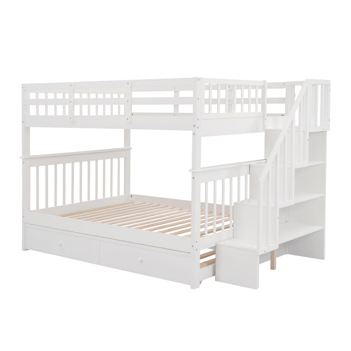 Stairway Bunk Bed With Storage And Guard Rail For Bedroom