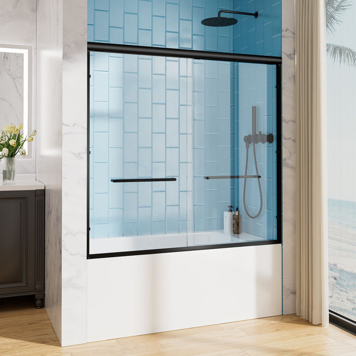 Aluminum Frame Double Double Soft Close Shower Door, Tempered Glass And Dual Stainless Steel Handles