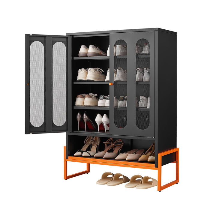 Modern Metal Shoe Cabinet With DoublebSided Mesh Doors And Adjustable Partitions