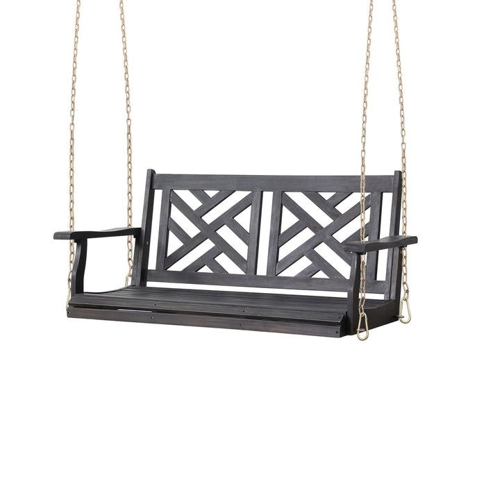Alejandro - Acacia Wood Porch Swing With Slat Panel Seating