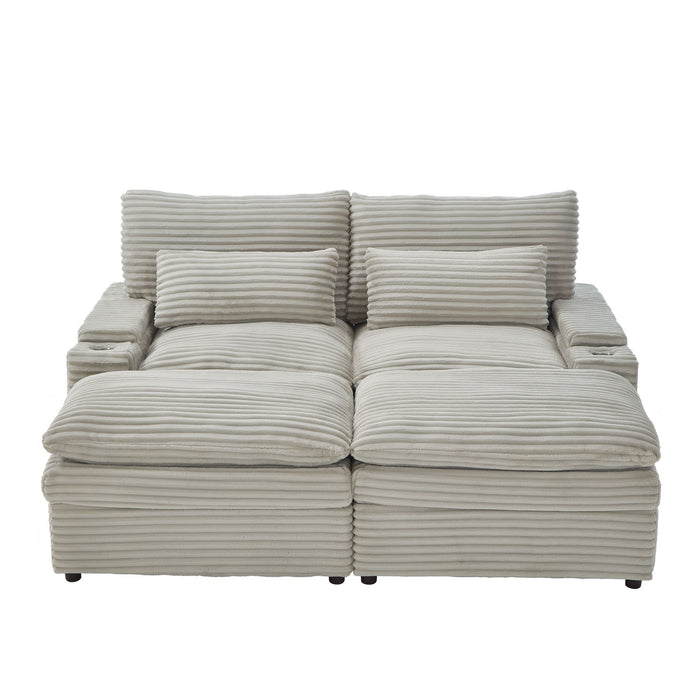 Loveseat Sofa Sectional Convertible With Storage And USB Ports - Gray