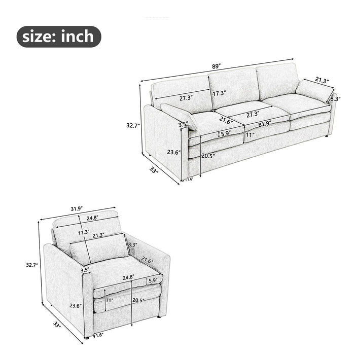 Cloud Sofa Set Couch For Living Room - Gray