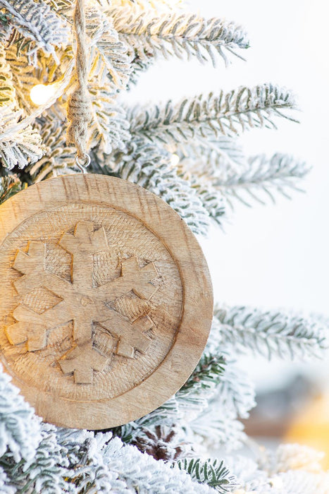 Wooden Hanging Circle With Snowflake Cut Decorative Hanging Christmas Tree Ornaments For Holiday Party Decorations (Set of 12) - Multi