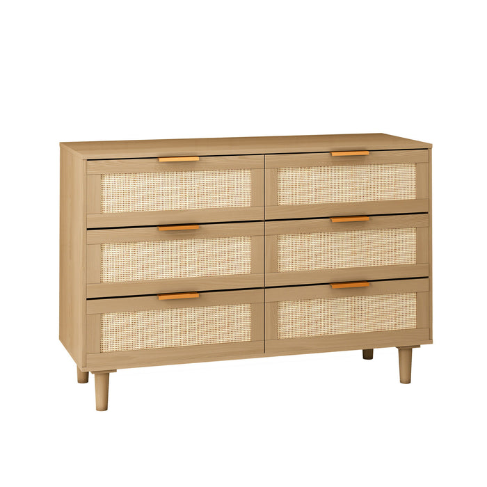 Modern Rattan Dresser With 6 Drawers For Bedroom And Living Room - Oak