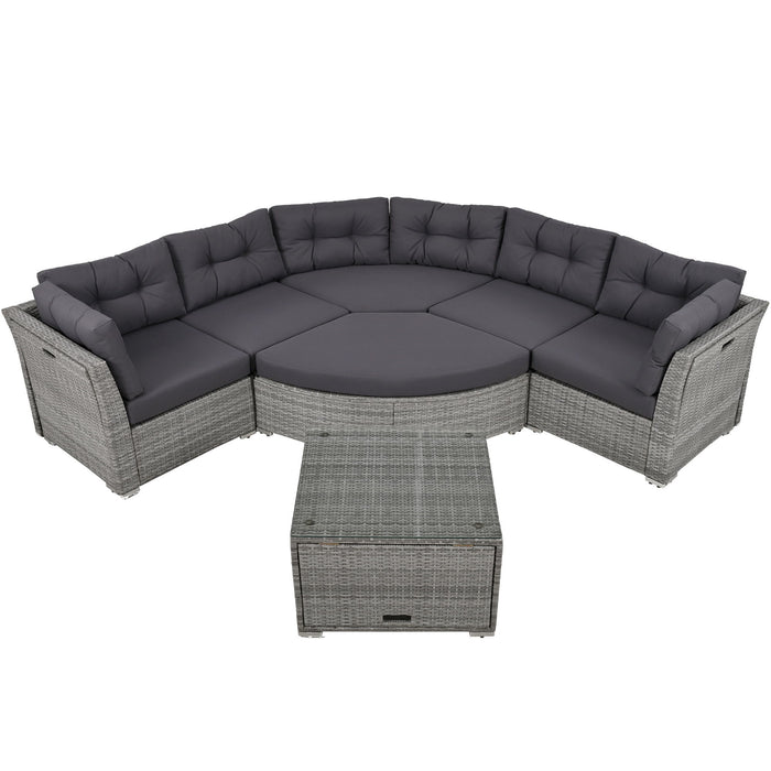 Elegant Patio Furniture Set Outdoor Daybed Rattan Sectional With Cushions And Center Table - Gray