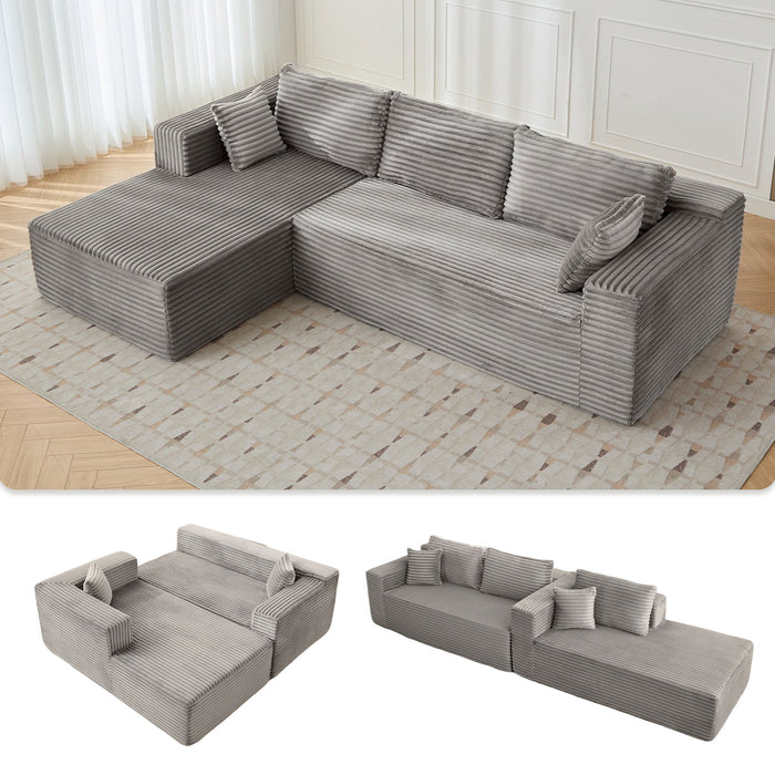 Compression Sectional Couch With Comfy Chaise, Boneless L Shape Sofa With Deep Seat