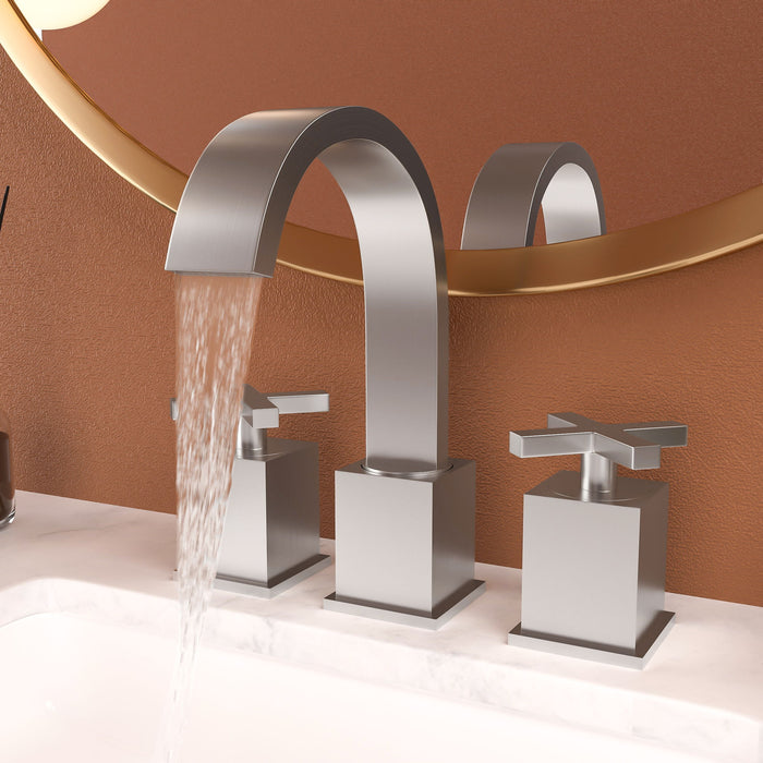 2 Handle Widespread Bathroom Faucet With Pop Up Drain And 2 Water Supply Lines - Brushed Nickel