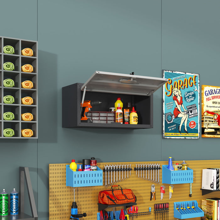 Heavy Duty Metal Wall Mounted Tool Storage Cabinet Steel Metal Garage Storage Cabinet - Black / Gray