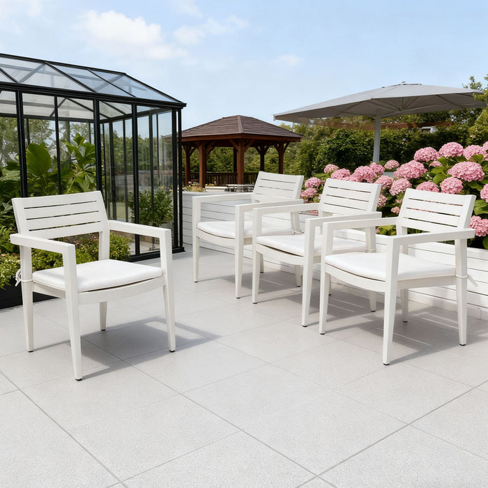 Outdoor Patio Stationary Dining Chairs With Outdoo Grade Sunbrella Fabric Cushions, Tapered Feet (Set of 4) - Grayish