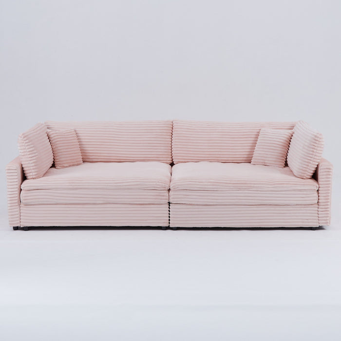 Elegant Corduroy Sofa With Throw Pillows And Backrests
