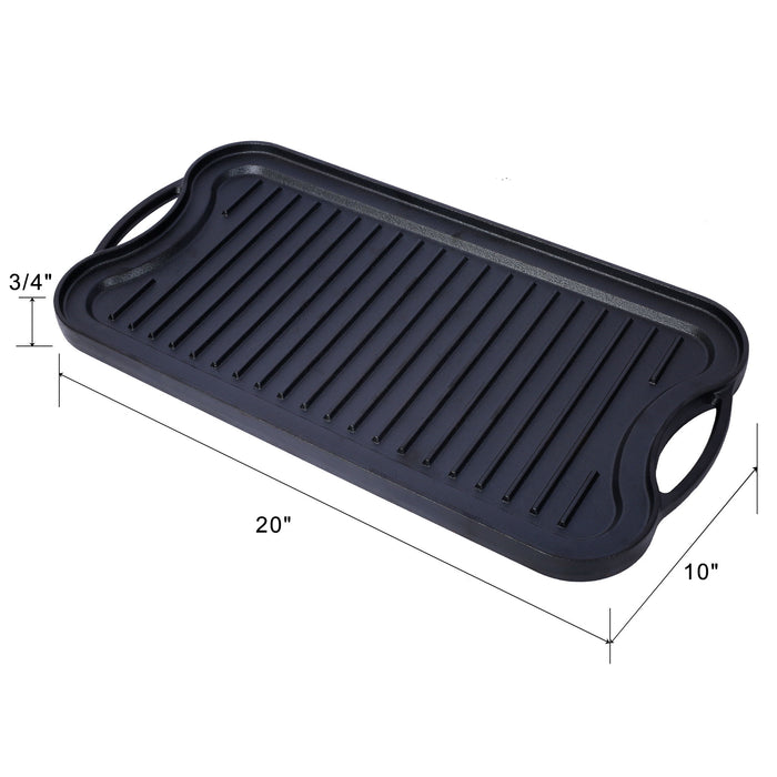 Pre Seasoned Cast Iron Reversible Rectangular Grill / Griddle - Black
