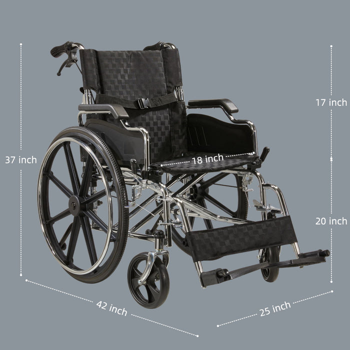Lightweight Wheelchair Foldable For Adults, Manual Transport Chair With Double Brakes