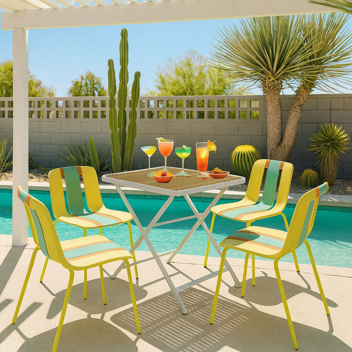 4 Piece Set Of Modern Striped Single Chairs With Folding Square Table