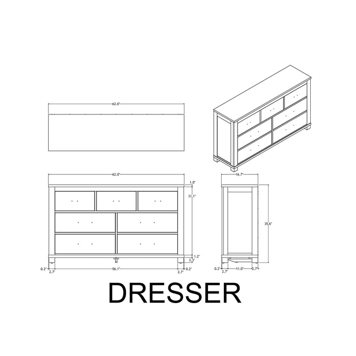Augusta - Dresser, 7 Spacious Drawers, Block Feet - Beige Brown