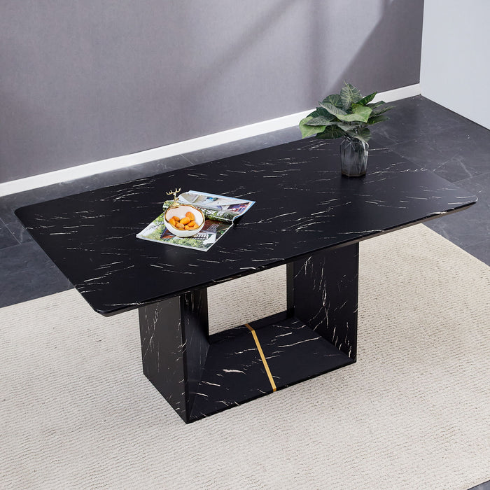 Modern Dining Table With Marbled Design For Luxurious Elegance - Black