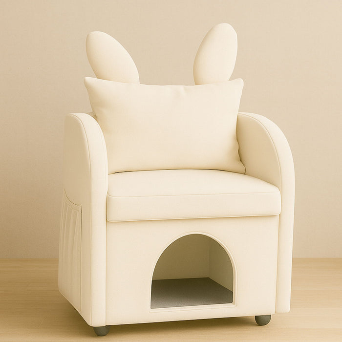 Bunny Ear Pet Friendly Armchair With Hidden Pet House With Storage Pocket For Bedroom & Living Room - Beige