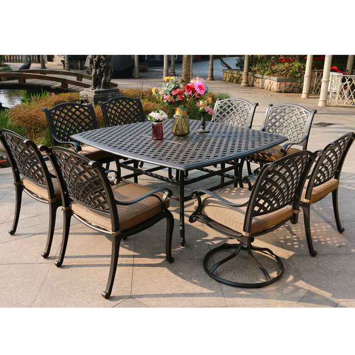 Square 8 Person 63.98" Long Dining Set With Dupione Brown Cushions