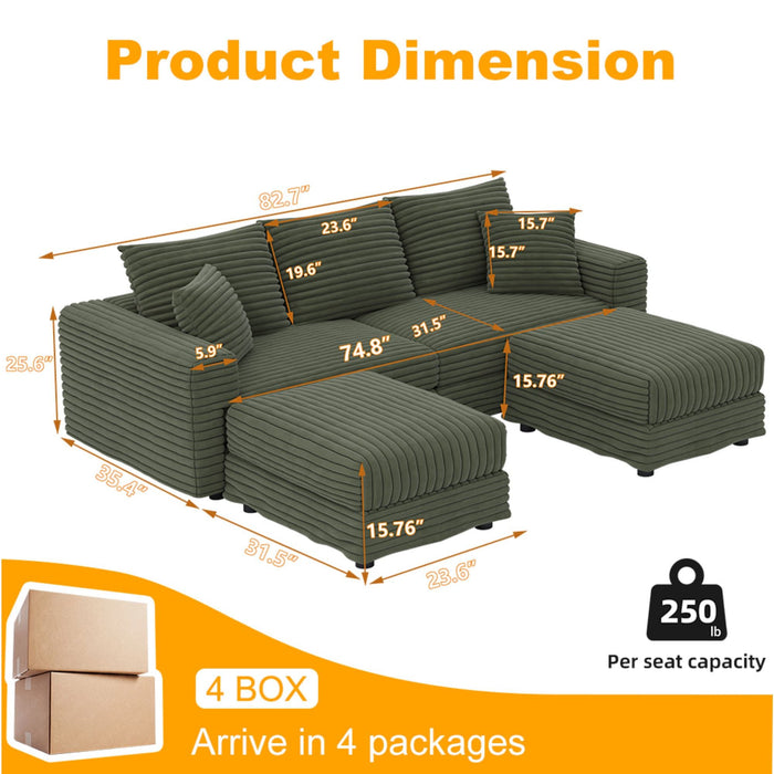 Deep Seat Convertible Sofa With Soft Pillows And Ottomans