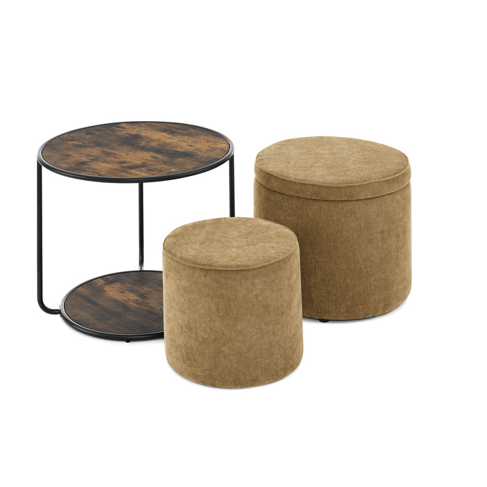 Multi Functional Ottoman And Table Set With Drum Stool