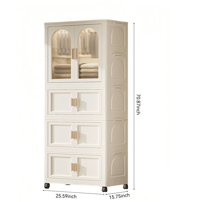 Folding Wardrobe Cabinet With Magnetic Doors, Wheels And Hangers