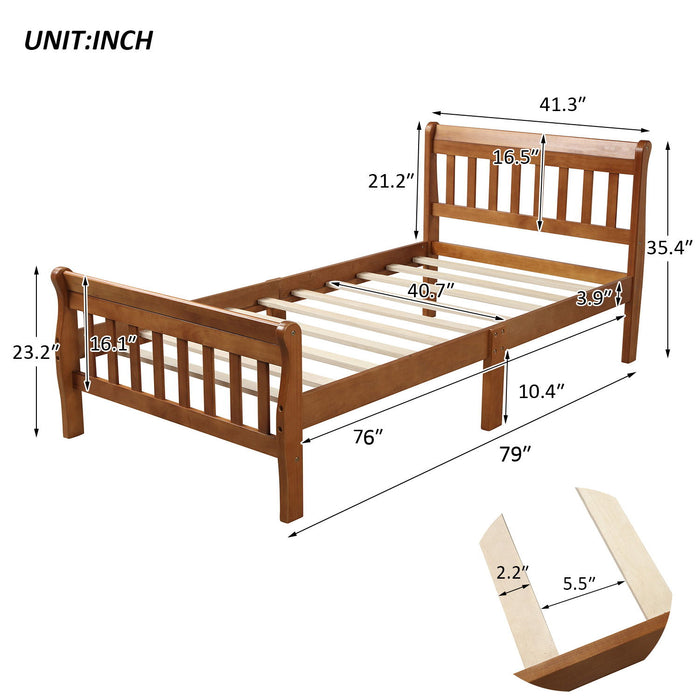 Platform Bed, Mattress Foundation Sleigh Bed With Headboard, Footboard, Slat Support