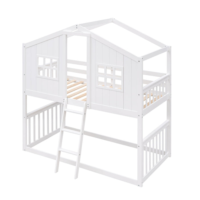 House Bunk Bed With Ladder, Wood Bed