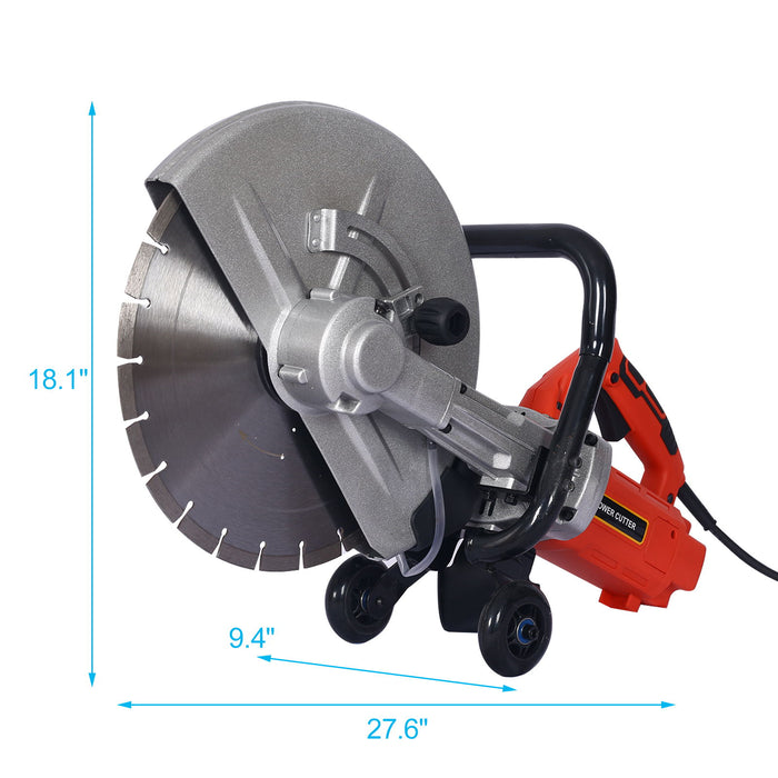 Electric 14" Cut Off Saw Wet / Dry Concrete Saw Cutter With Guide Roller And Water Line Attachment, 3000W - Black / Silver