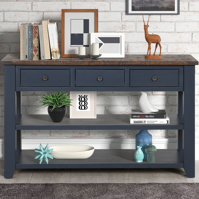 49'' Rectangular Solid 3 Drawer 2 Shelf Console Table - Blue